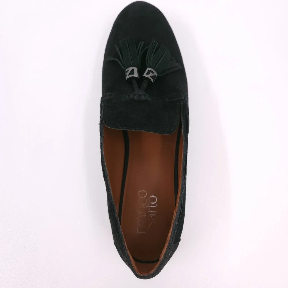 Franco Sarto Hartlie Round Toe Low Profile Tassel Slip On Loafers Black Women 9M